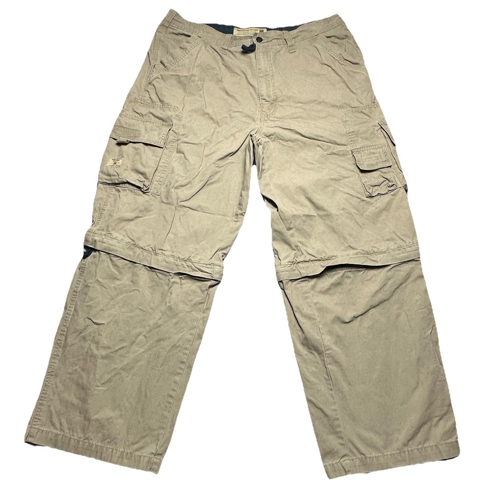 Vintage Y2K American Eagle TanPants Men 38X30 Cargo Straight Leg Zip Off Canvas‎